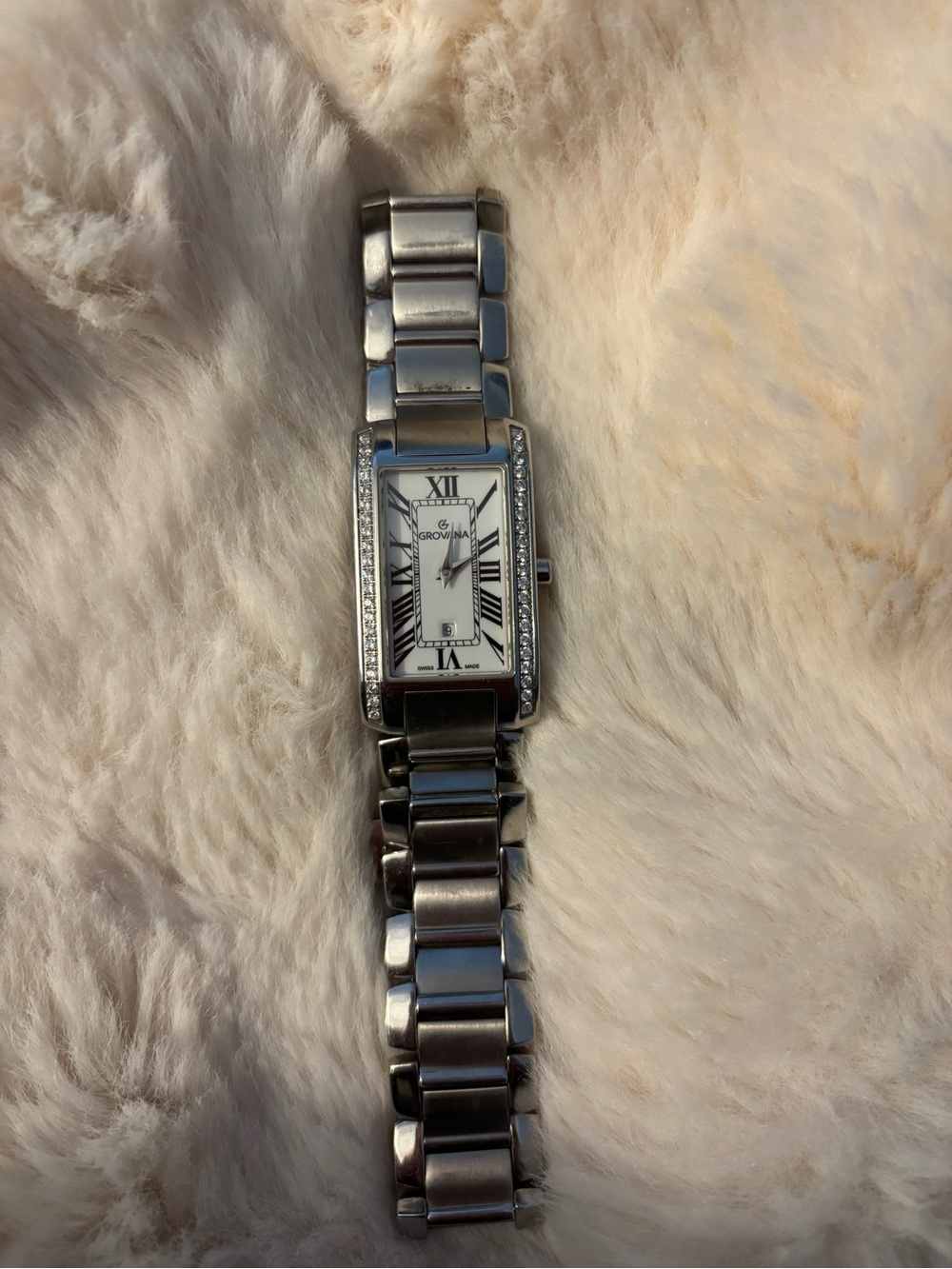 Women's Silver Grovana Swiss Rectangular Bracelet Watch